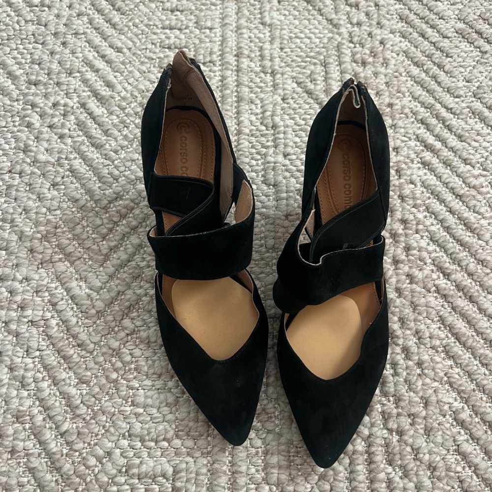 Corso Como Womens Black Suede Pointed Toe Crisscross Strap Heels Pumps Size 7.5M